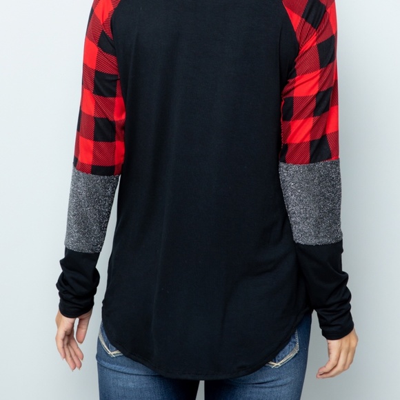 Buffalo plaid long sleeve boutique top white/red - Picture 8 of 8